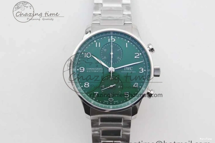 MIROTIME 1223 FastDry Portugieser Chronograph IW371615 ZF Best Edition Green Dial on SS Bracelet A7750 (Slim Movement) 7038